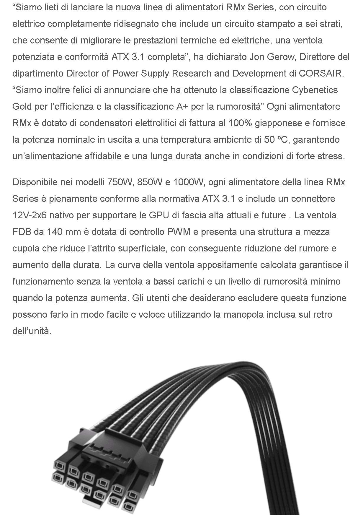 corsair alimentatori CORSAIR - alimentatori RMx Series certificati ATX 3.1 e connettore ATX 12V-2x6