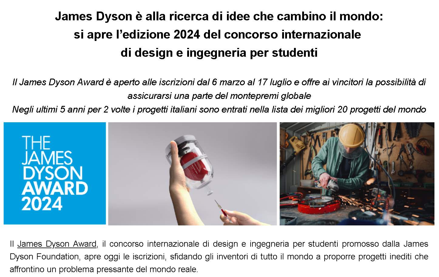 Aperte le iscrizioni del James Dyson Award 2024