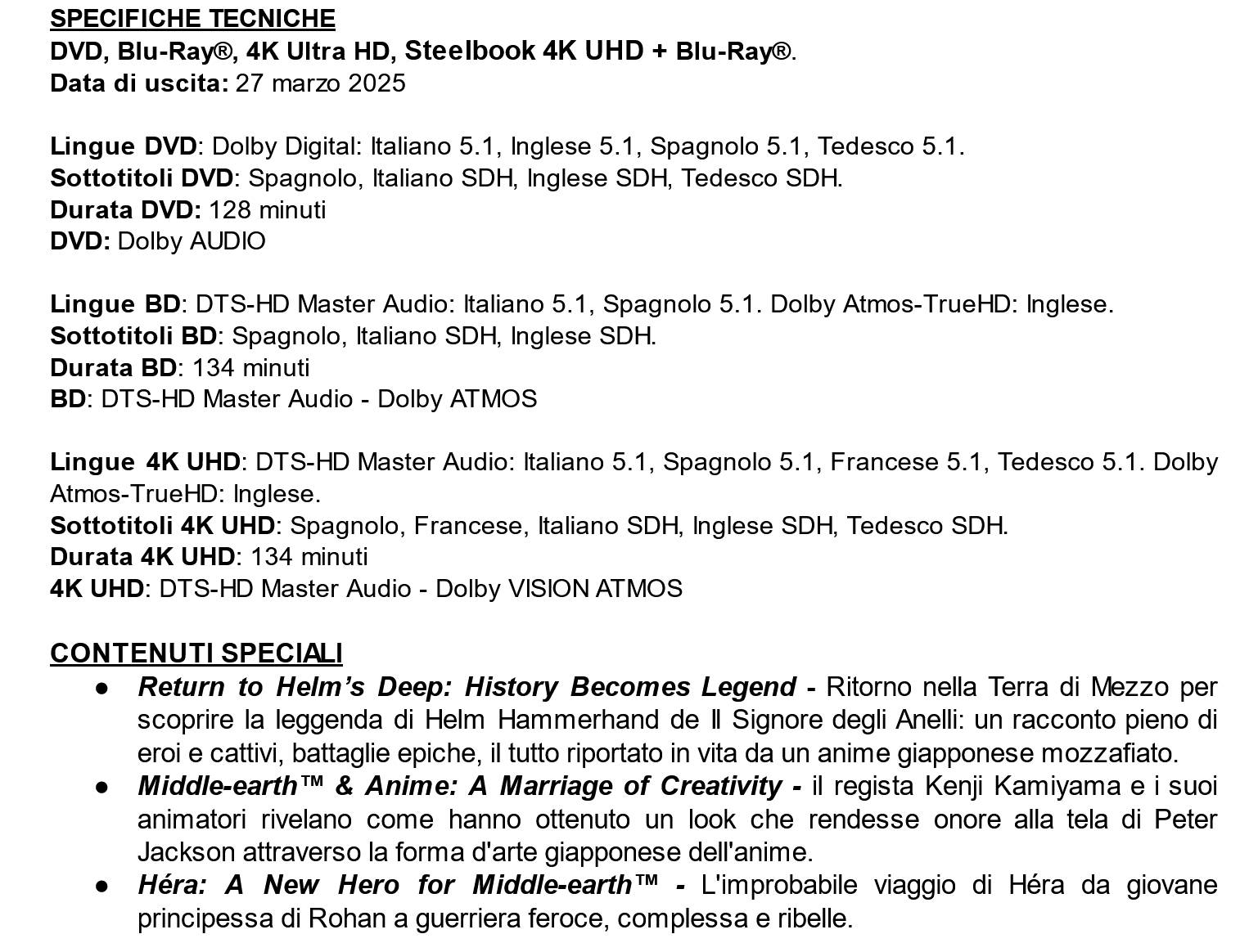 Warner Bros.Home Entertainment - uscite HOME VIDEO marzo 2025