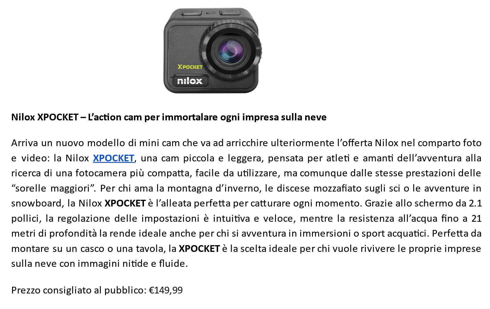 Nilox | nuova XPocket e imperdibili outdoor invernali