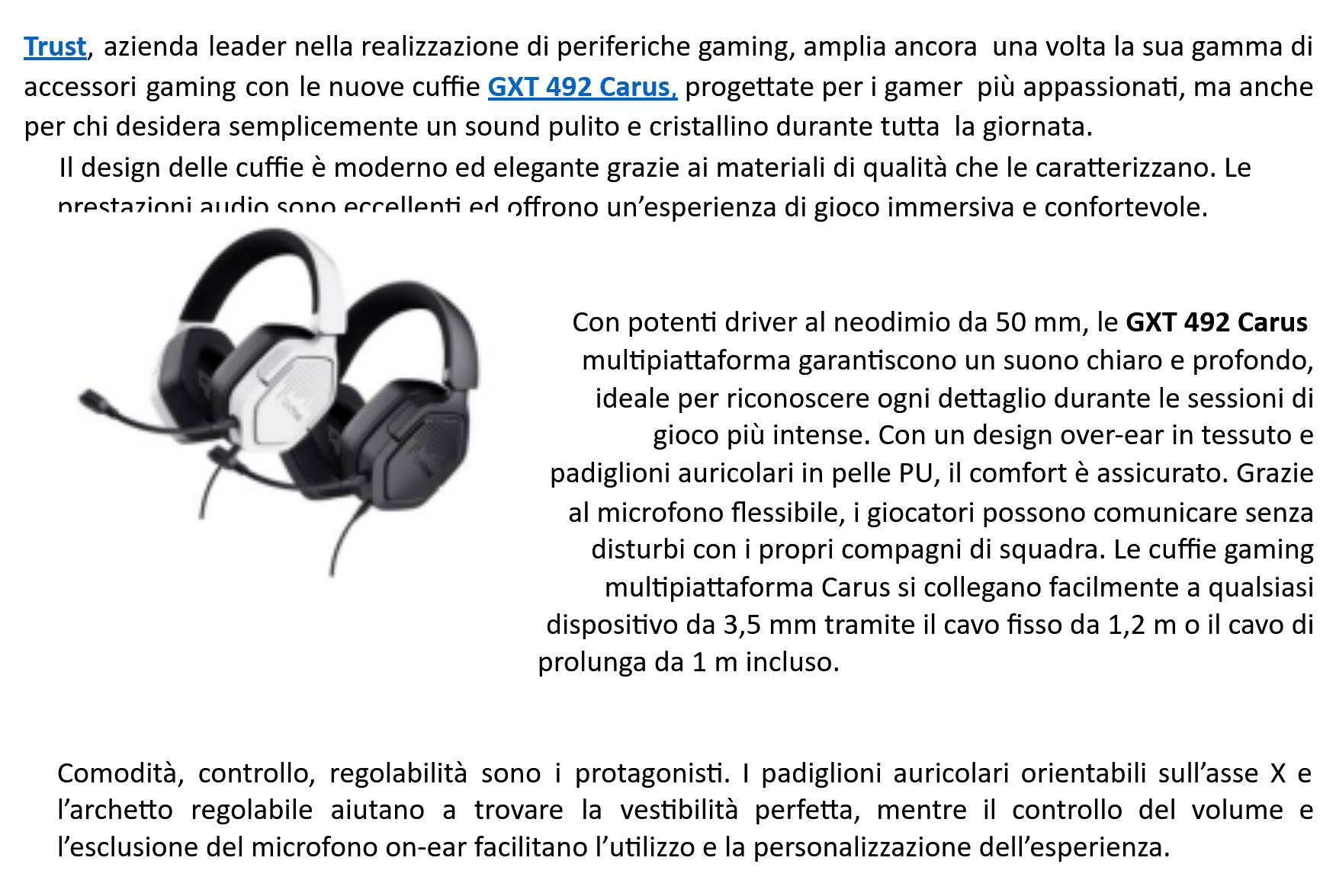 trust nuove Trust: nuove cuffie da gioco Carus