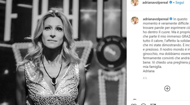 GF VIP, Adriana Volpe : il suocero è morto per il Coronavirus