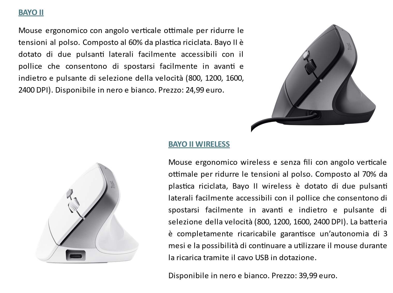 Trust presenta i nuovi mouse della gamma BAYO