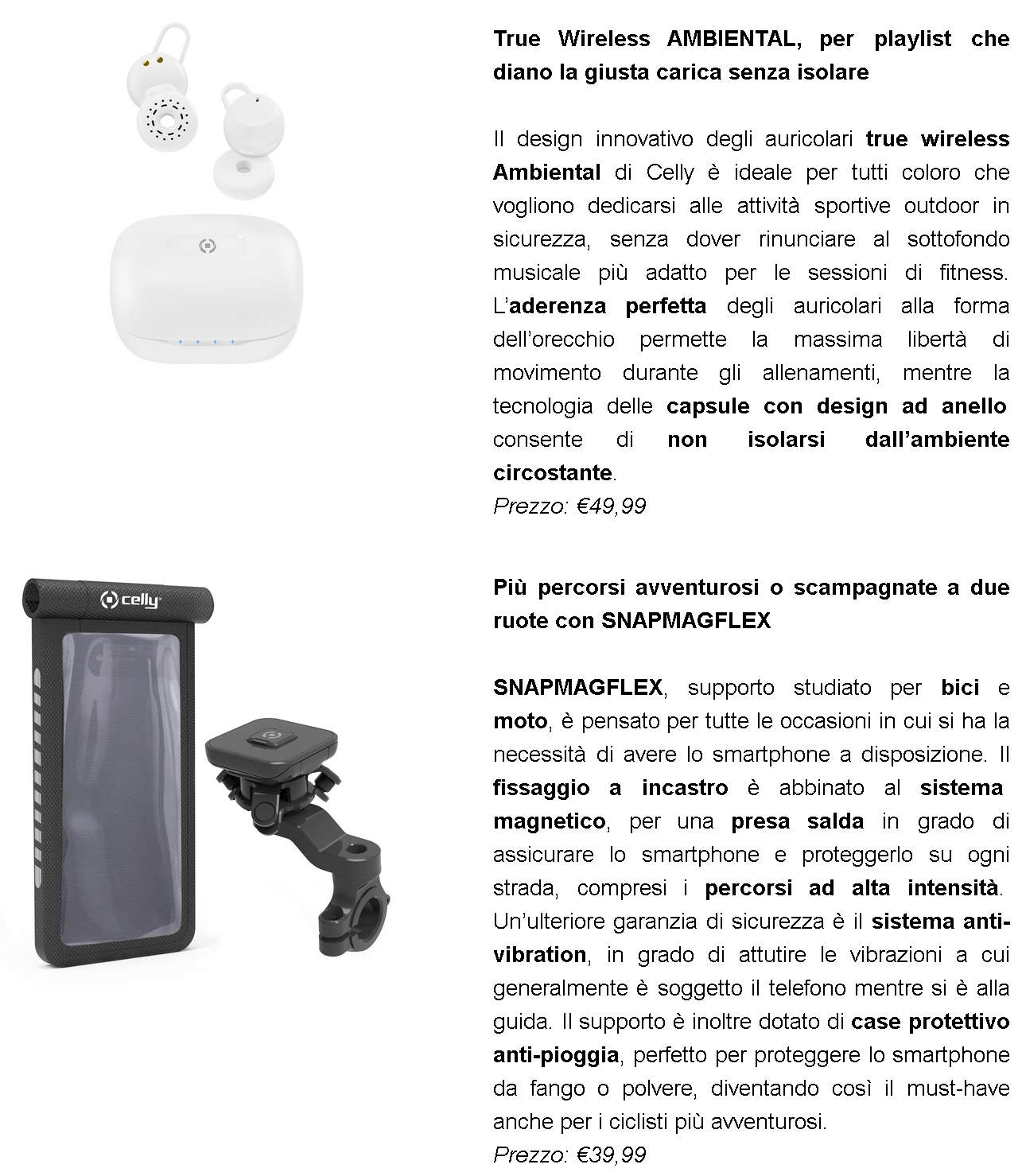 Accessori tech per sportivi di Celly per attività outdoor