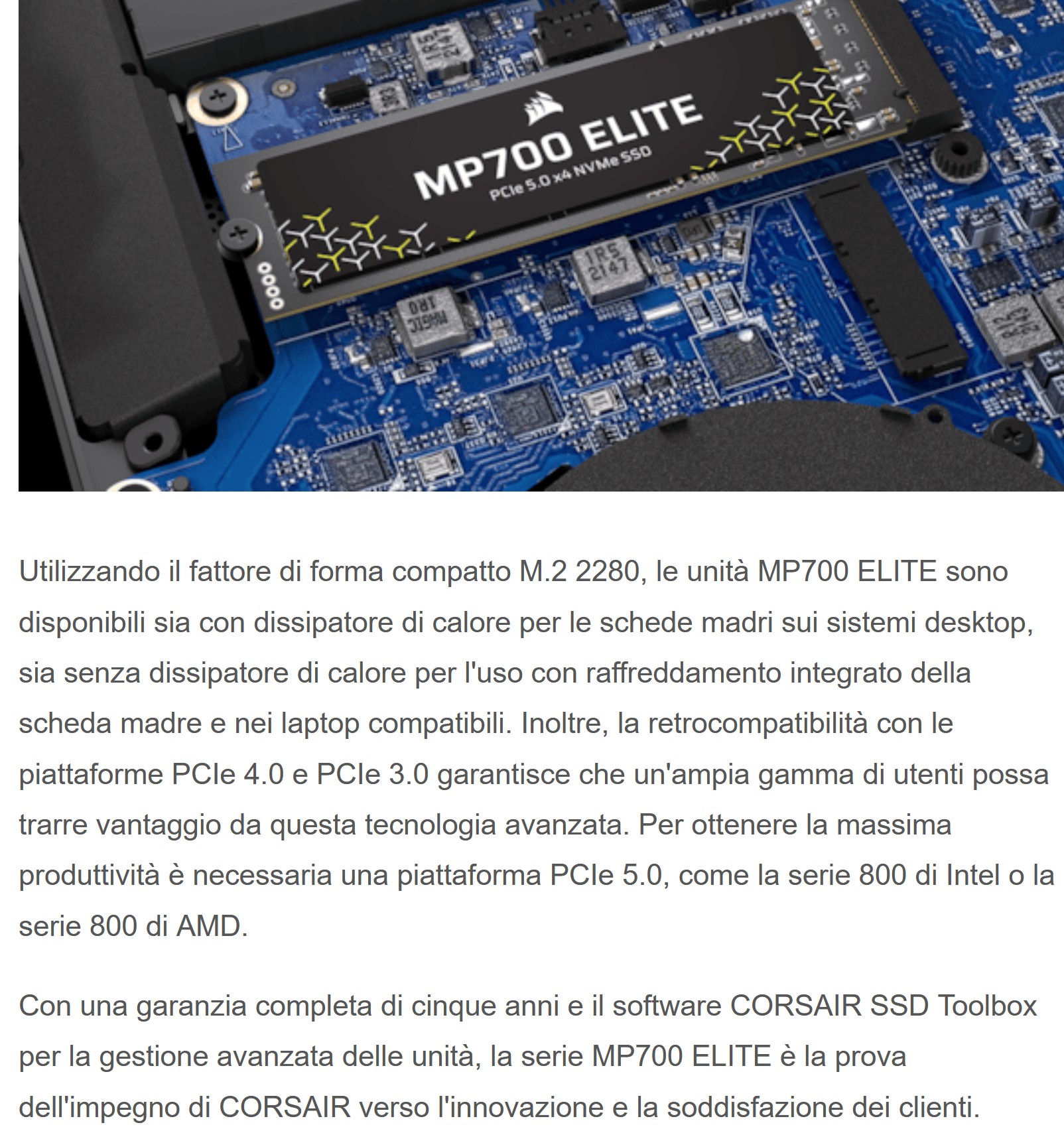 corsair lancia CORSAIR lancia le unità MP700 ELITE Series PCIe 5.0 M.2