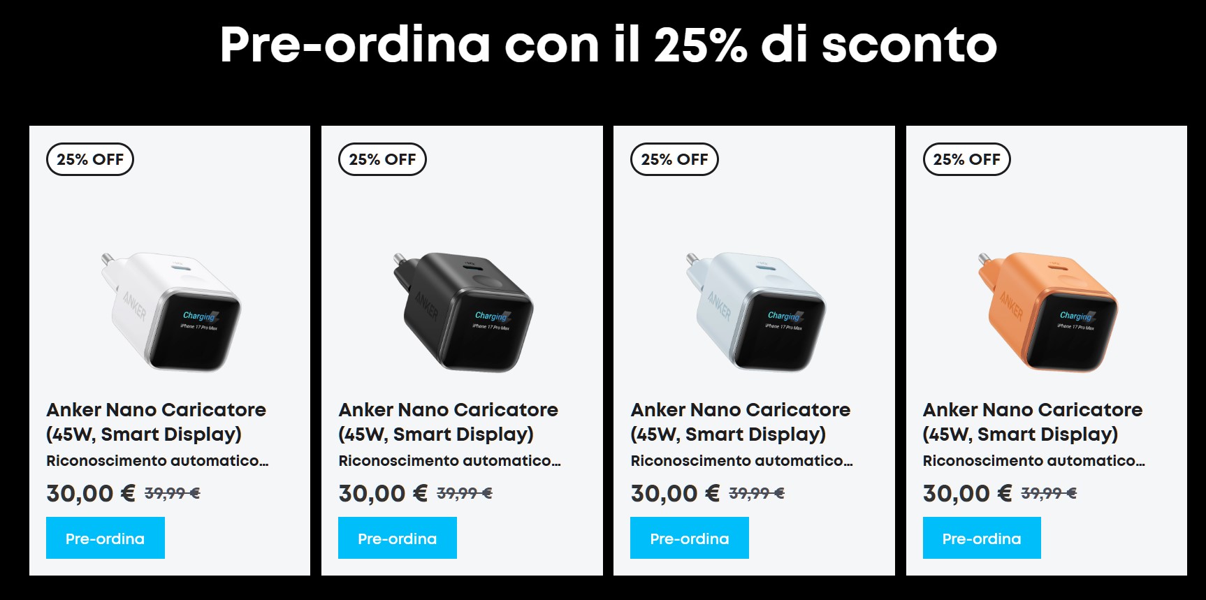 Anker Nano Charger 45 W Smart Display, il caricatore compatto con display intelligente e ricarica adattiva