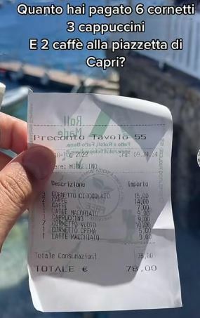 78 euro per una colazione a Capri : il video su Titktok