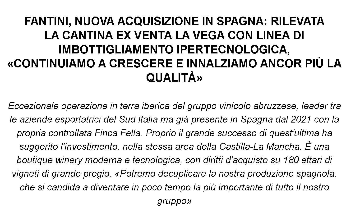 FANTINI: RILEVATA LA CANTINA EX VENTA LA VEGA IN SPAGNA