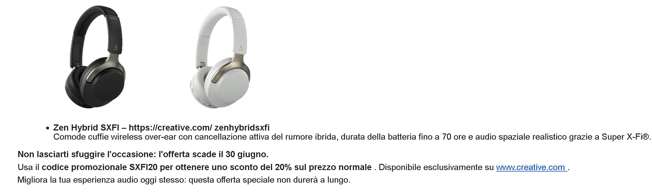 creative sconto Creative - sconto del 20% su Zen Air SXFI e Hybrid SXFI