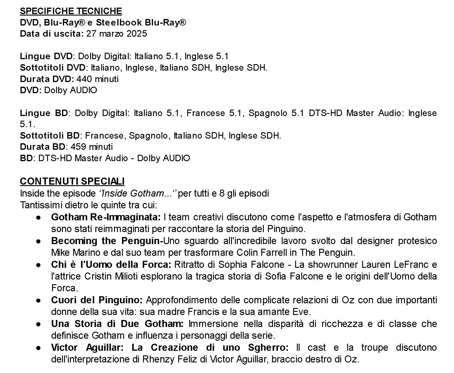 Warner Bros.Home Entertainment - uscite HOME VIDEO marzo 2025