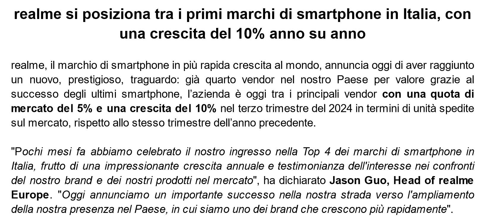 realme è tra i primi marchi di smartphone in Italia