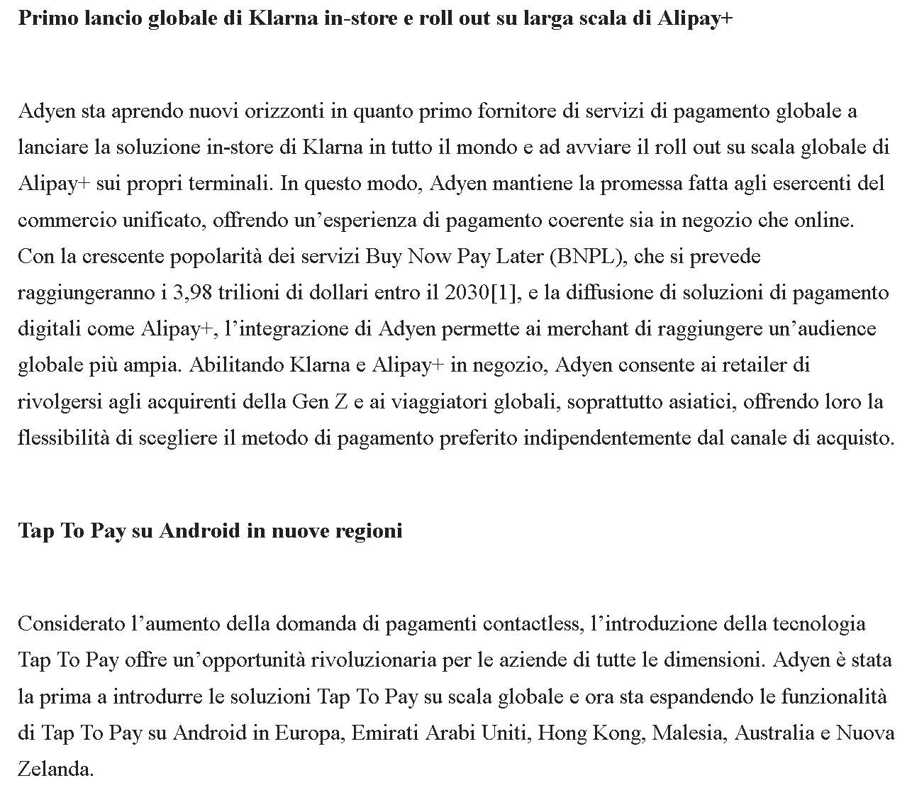 Cs Adyen: annuncia nuovi prodotti per pagamenti di persona