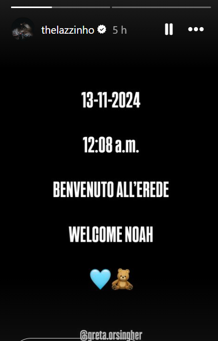 Lazza diventa papà: benvenuto al mondo Noah