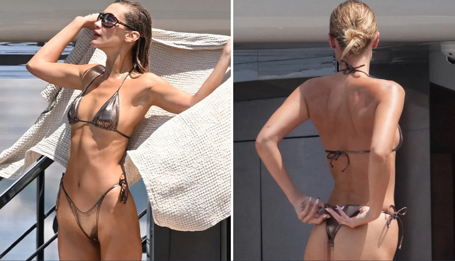 Bella Hadid in yacht durante Cannes, bikini metallico e yoga attirano l