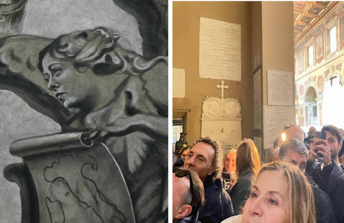 Affresco con volto simile a Meloni: folla nella Basilica di San Lorenzo in Lucina Affresco con volto simile a Meloni: folla nella Basilica di San Lorenzo in Lucina