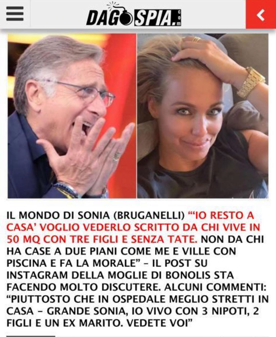 Sonia Bruganelli attacca i Vip che dicono di restare a casa... facile a farlo con villa e piscina