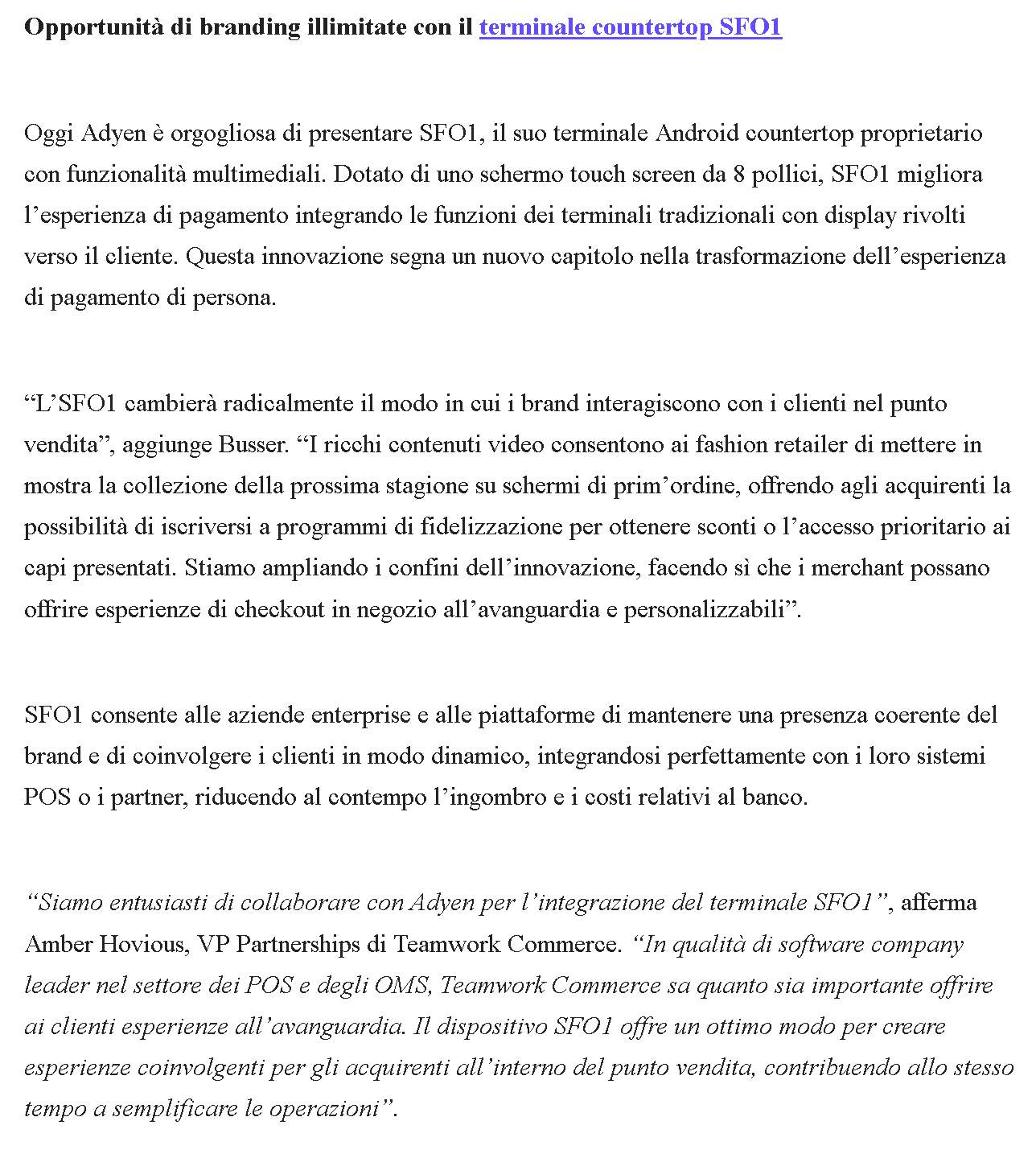 Cs Adyen: annuncia nuovi prodotti per pagamenti di persona