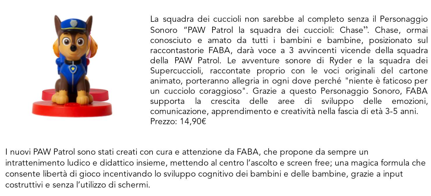 FABA dà il benvenuto a due nuovi personaggi PAW Patrol: Marshall e Skye