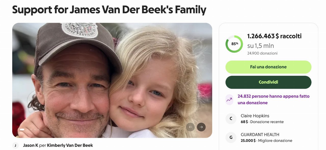 Raccolta fondi per James Van Der Beek, oltre un milione di dollari in 24 ore