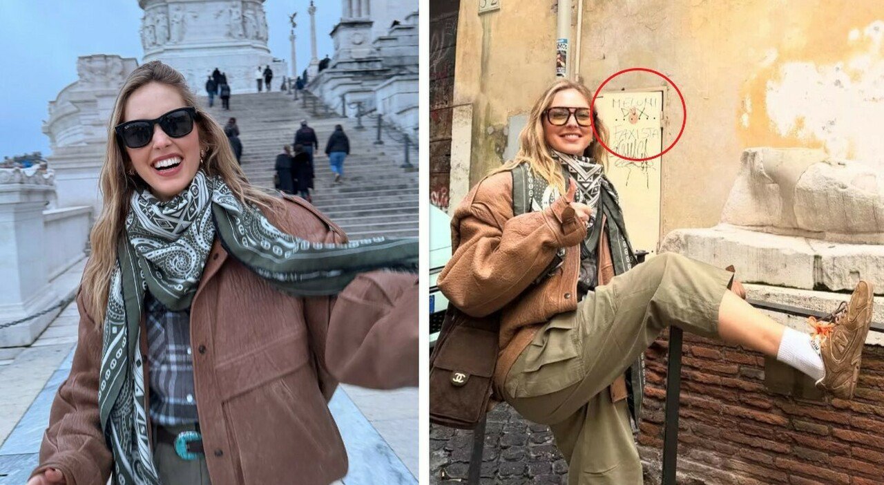 Chiara Ferragni a Roma cancella una foto con scritta contro Meloni