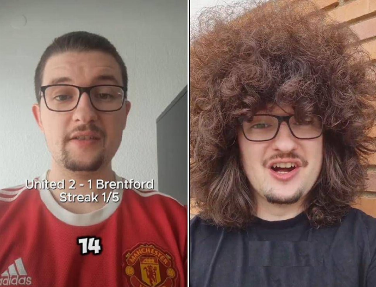 Tifoso Manchester United capelli lunghi scommessa 5 vittorie consecutive