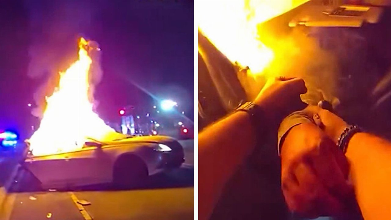 Florida, inseguimento finisce in fiamme: agente salva donna intrappolata