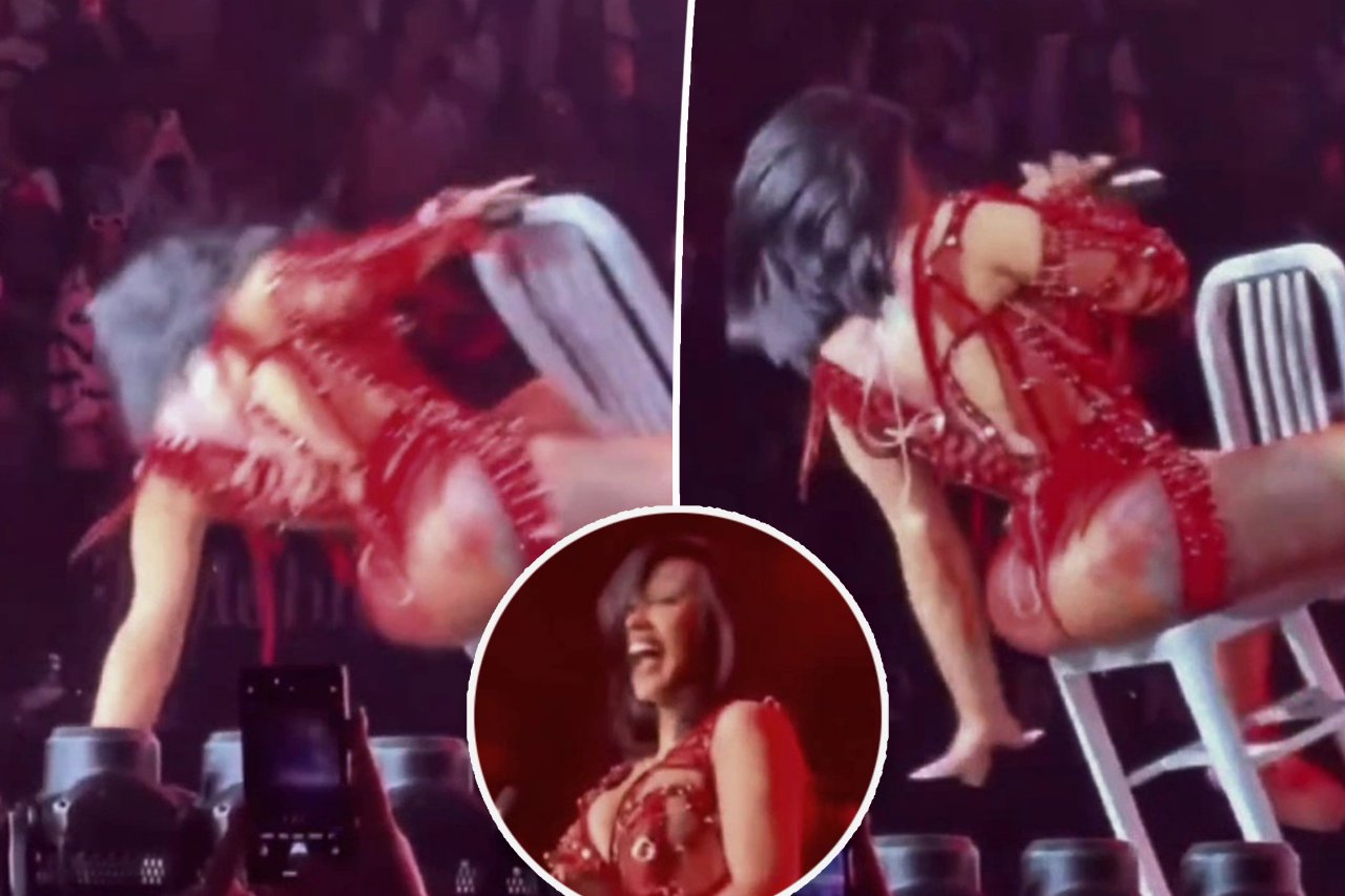 Cardi B cade sul palco a Las Vegas durante il tour Little Miss Drama Cardi B cade sul palco a Las Vegas durante il tour Little Miss Drama