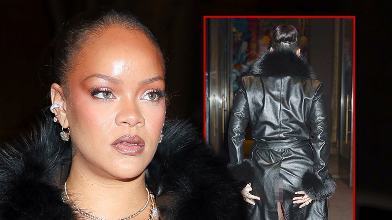 Rihanna mostra il lato b per errore alla sfilata di A$AP Rocky a New York Rihanna mostra il lato b per errore alla sfilata di A$AP Rocky a New York