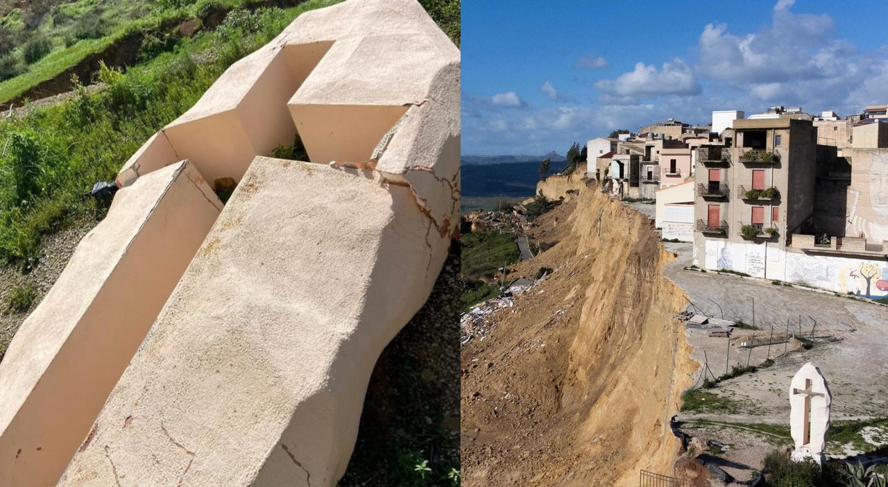 Niscemi, recuperata la croce simbolo dopo la frana Niscemi, recuperata la croce simbolo dopo la frana
