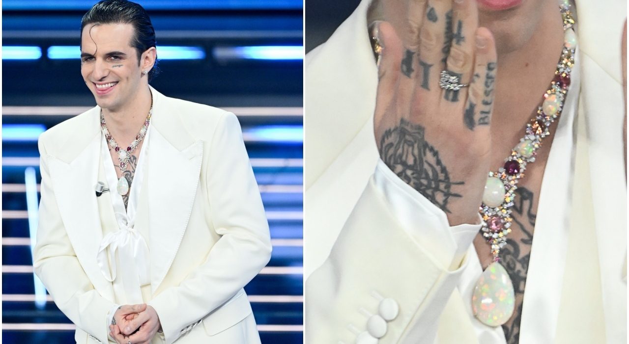 Achille Lauro a Sanremo 2026 tra lusso e stile con il collier Magnifica da 300mila euro