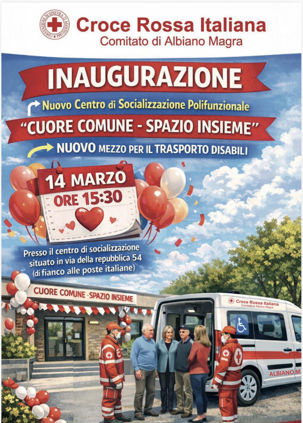 Albiano Magra, la Croce Rossa inaugura Cuore in comune – Spazio insieme e un nuovo mezzo per disabili