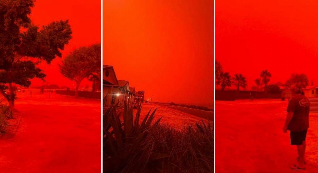 Cielo rosso in Australia, il ciclone Narelle trasforma l