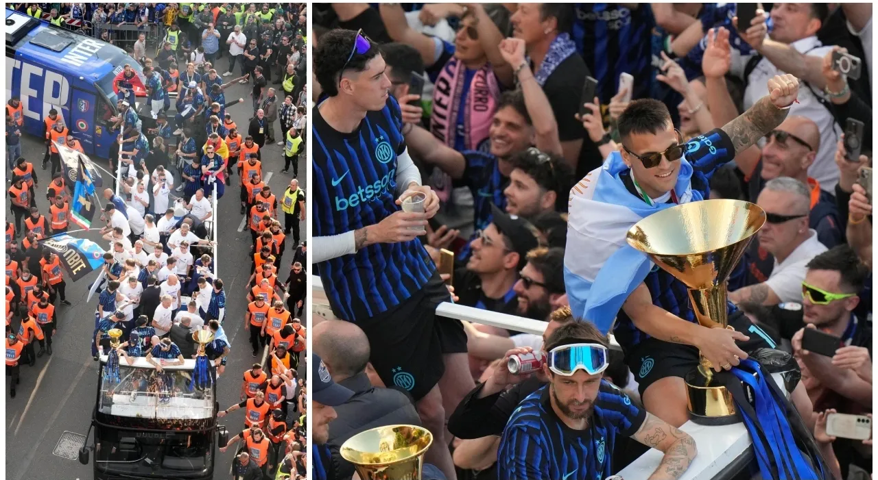 Inter in festa a Milano, il pullman scoperto da San Siro al Duomo per celebrare scudetto e Coppa Italia