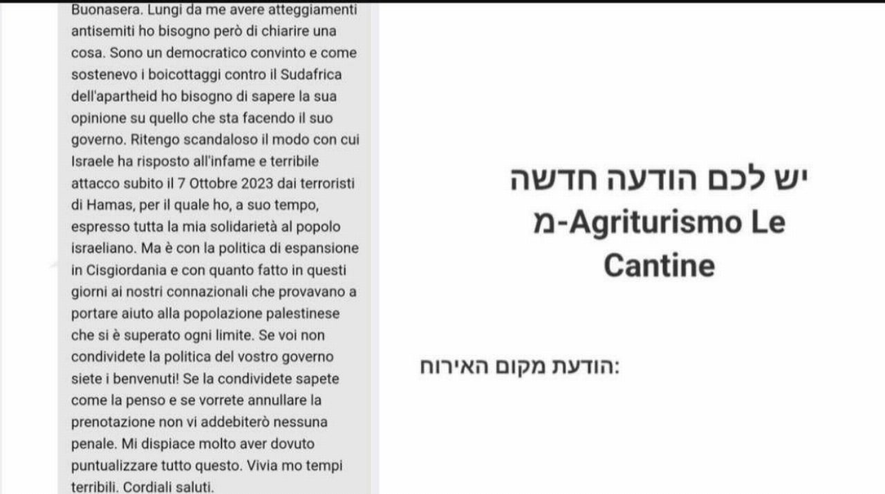 Turista israeliana cancella la vacanza in Toscana, polemica sul messaggio dell Turista israeliana cancella la vacanza in Toscana, polemica sul messaggio dell