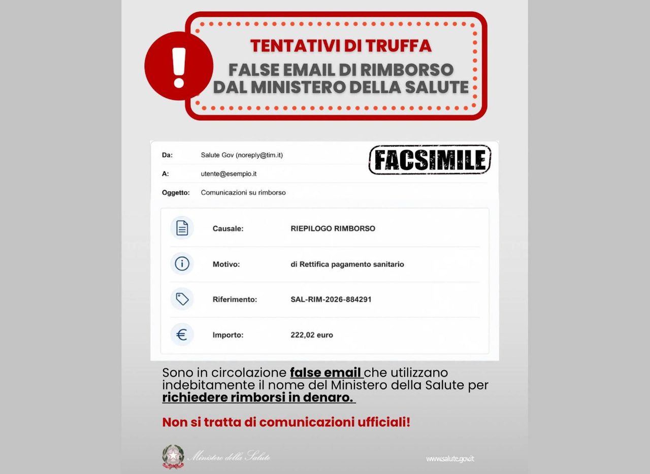False email sui rimborsi sanitari, il Ministero della Salute avverte sui rischi del phishing