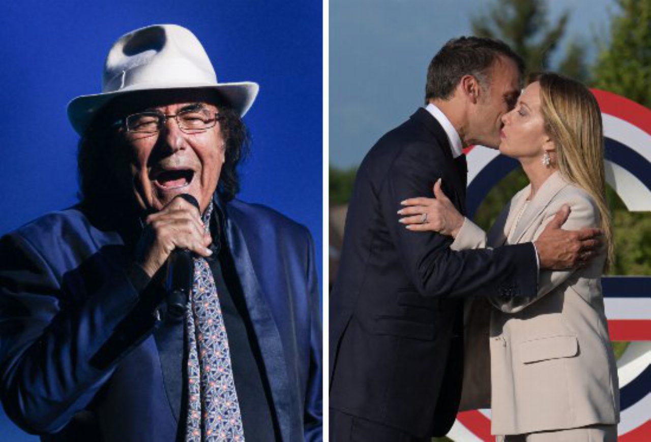 Meloni accolta da Macron con Felicità al G7, Al Bano commenta il video diventato virale