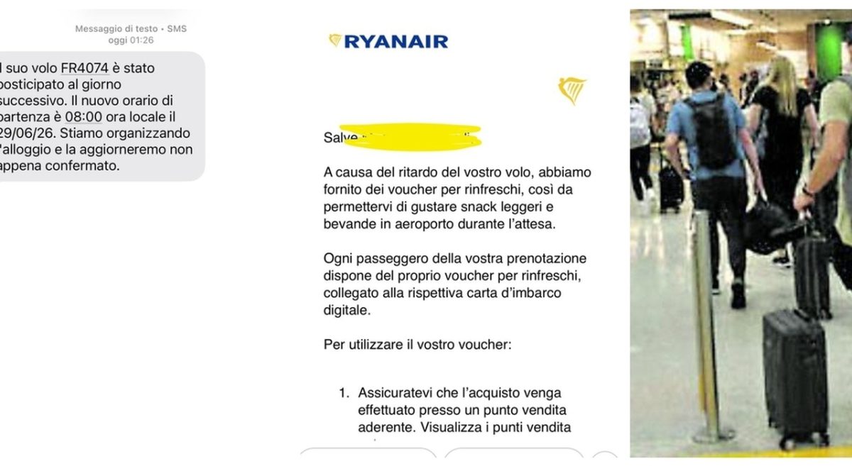 Ryanair, volo Alghero-Bari rinviato per un guasto tecnico: passeggeri in aeroporto con un voucher da 4 euro