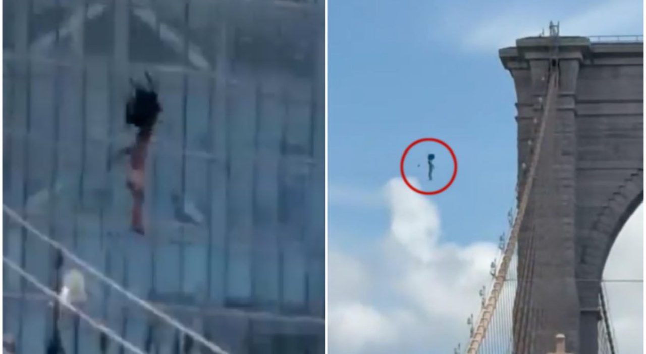 Ponte di Brooklyn, uomo si lancia nudo dalla torre e sopravvive a una caduta di 85 metri - Video