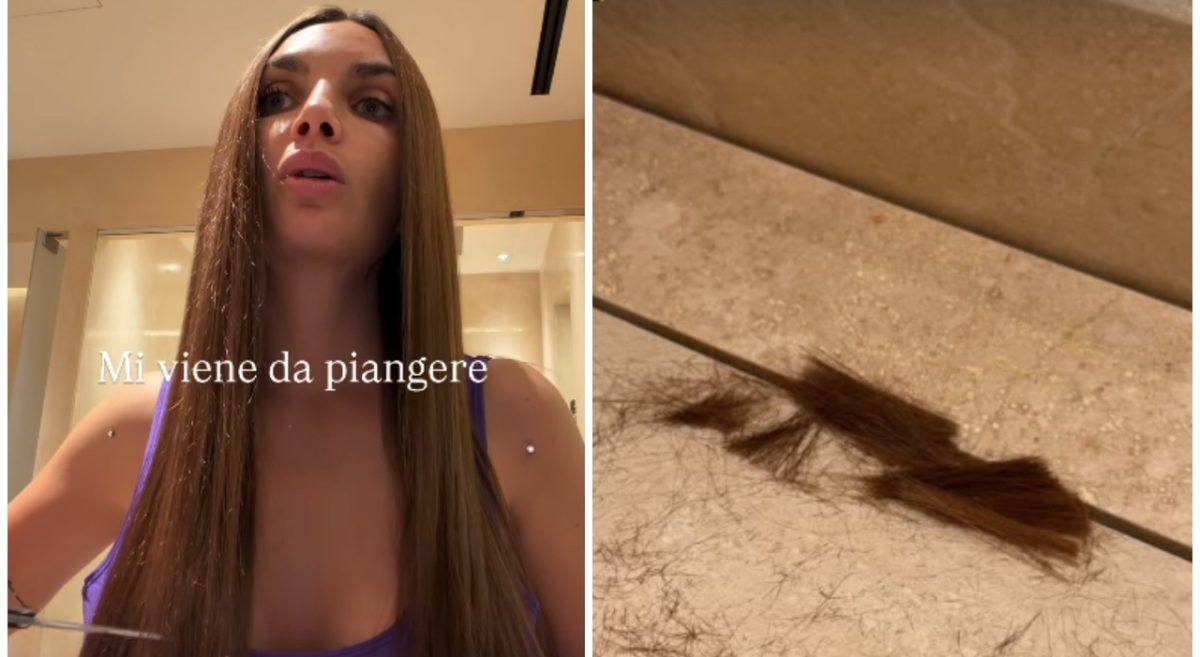 Elettra Lamborghini dopo la decolorazione, taglia i capelli con le forbici da cucina