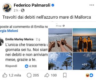 Giorgia Meloni e la polemica social, Palmaroli rilancia le foto da Palma di Maiorca