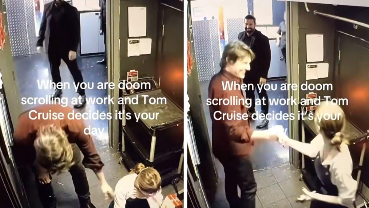 Tom Cruise sorprende Klementina al lavoro, il controllo diventa un incontro virale