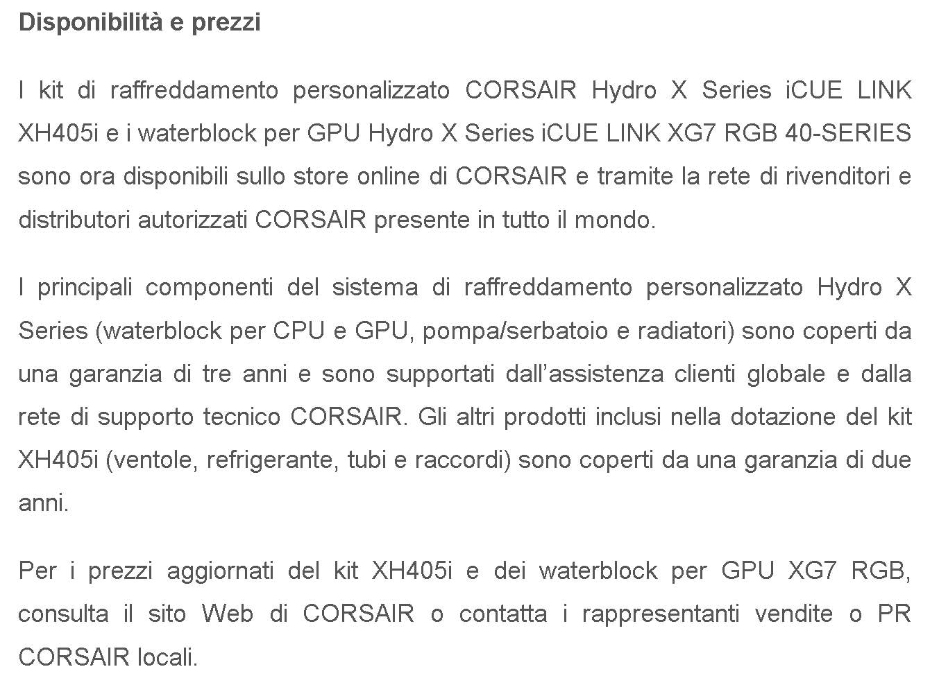 corsair nuovi CORSAIR nuovi kit custom cooling con iCUE LINK XH405i