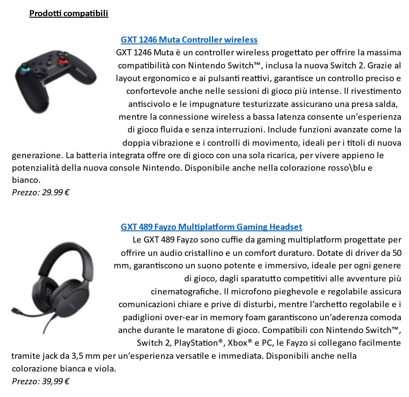 Nintendo Switch 2: tutti gli accessori Trust 