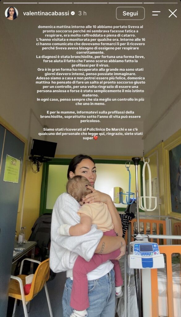 Valentina Cabassi La figlia di Ernia e Valentina Cabassi torna a casa, il ricovero per bronchiolite