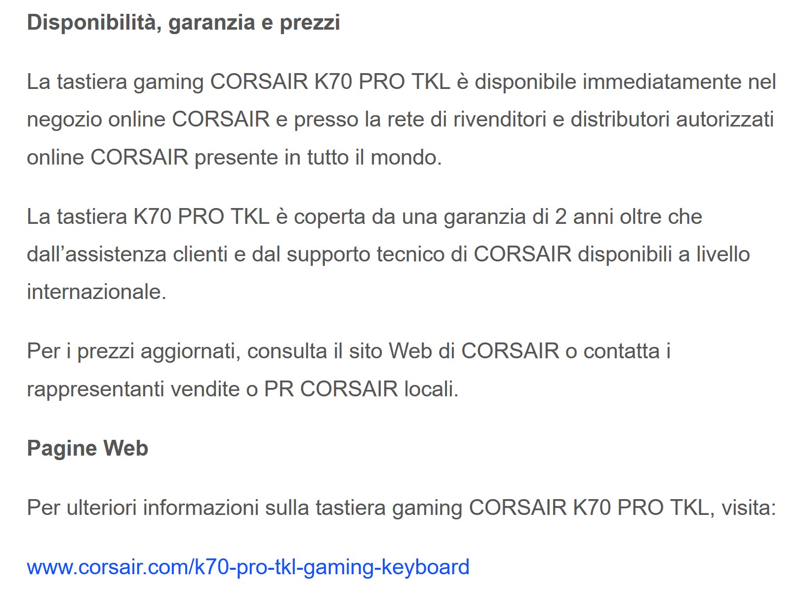 corsair presenta Corsair presenta K70 PRO TKL