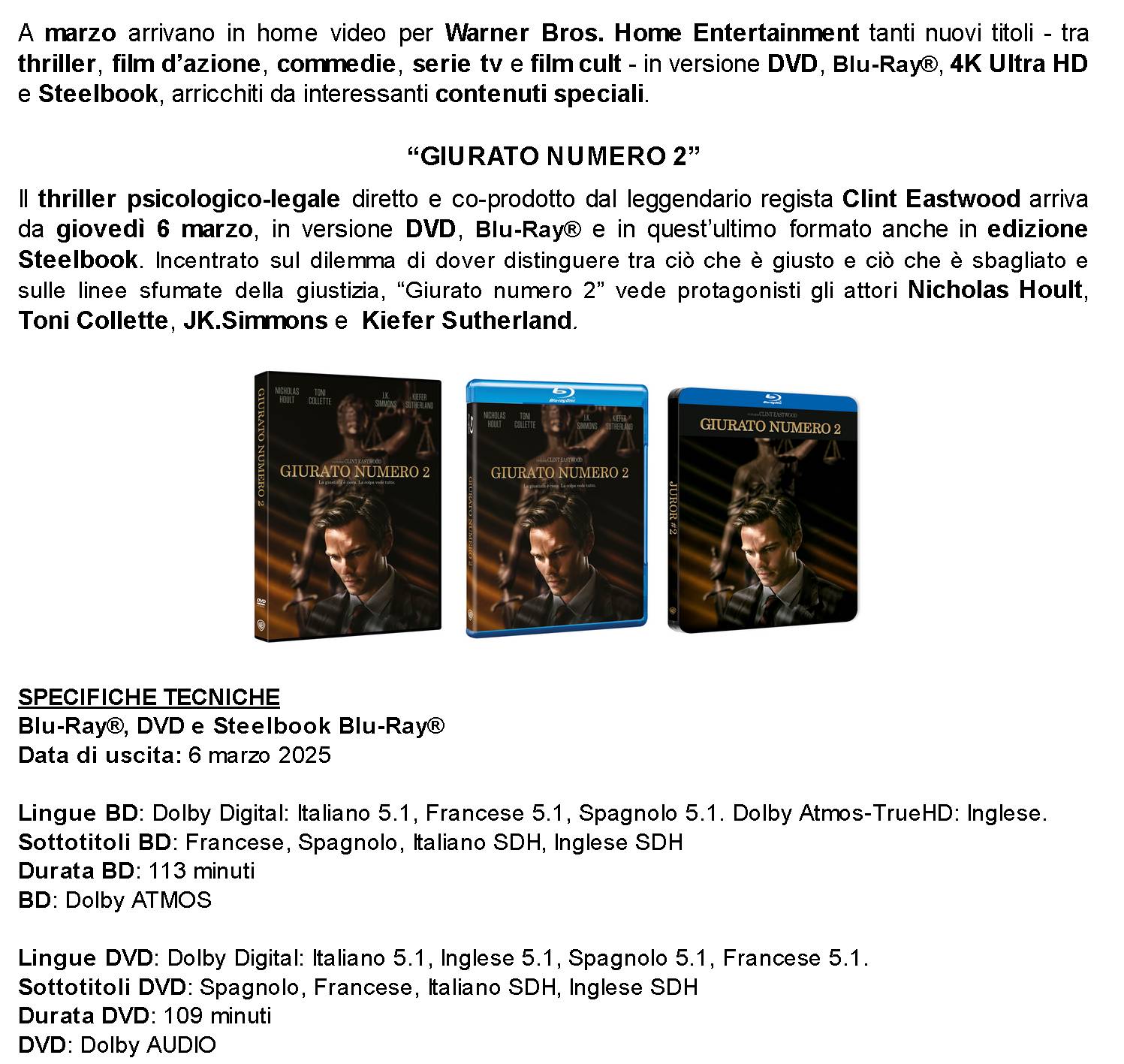 Warner Bros.Home Entertainment - uscite HOME VIDEO marzo 2025