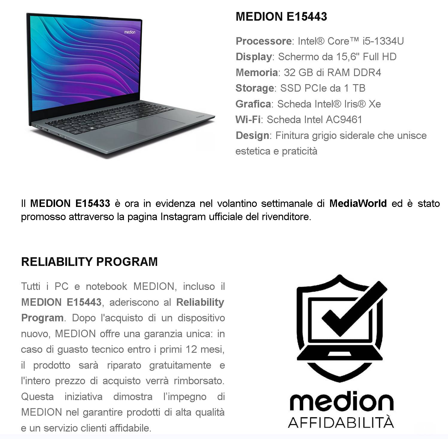 nuovo notebook Il nuovo notebook MEDION E15433 ora disponibile