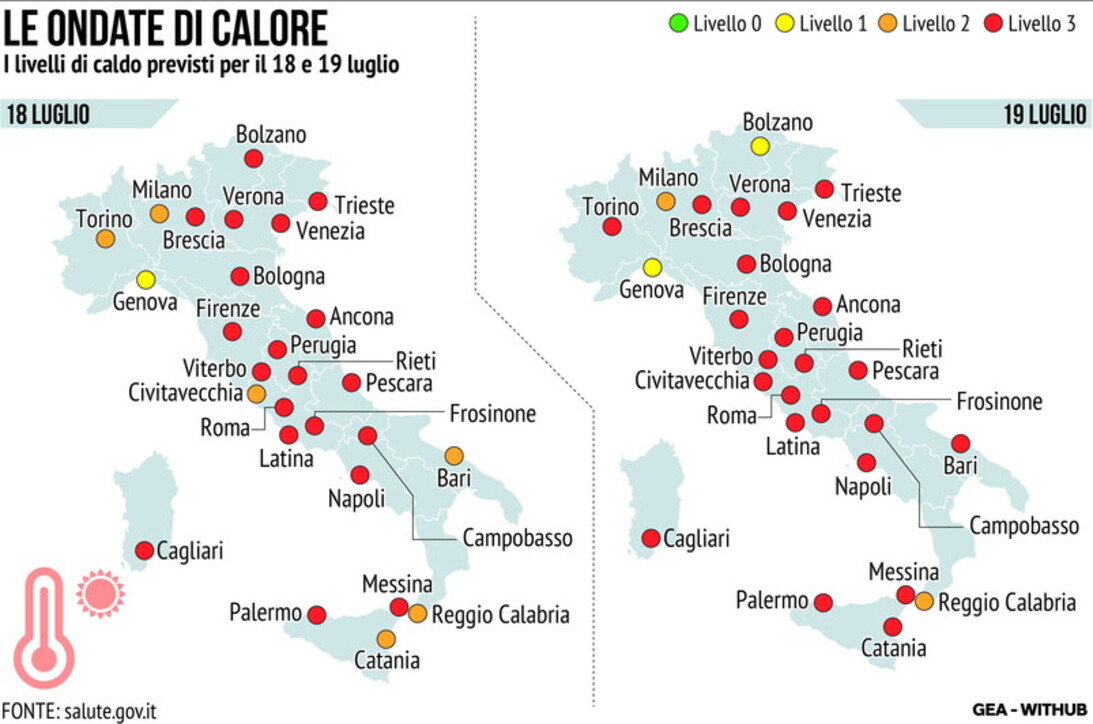 Caldo record in Italia: Roma raggiunge i 42 gradi, Sicilia a picco con 47 gradi