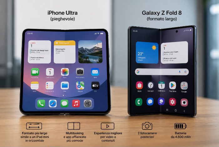 iPhone pieghevole e Galaxy Z Fold 8, la sfida passa dal formato largo