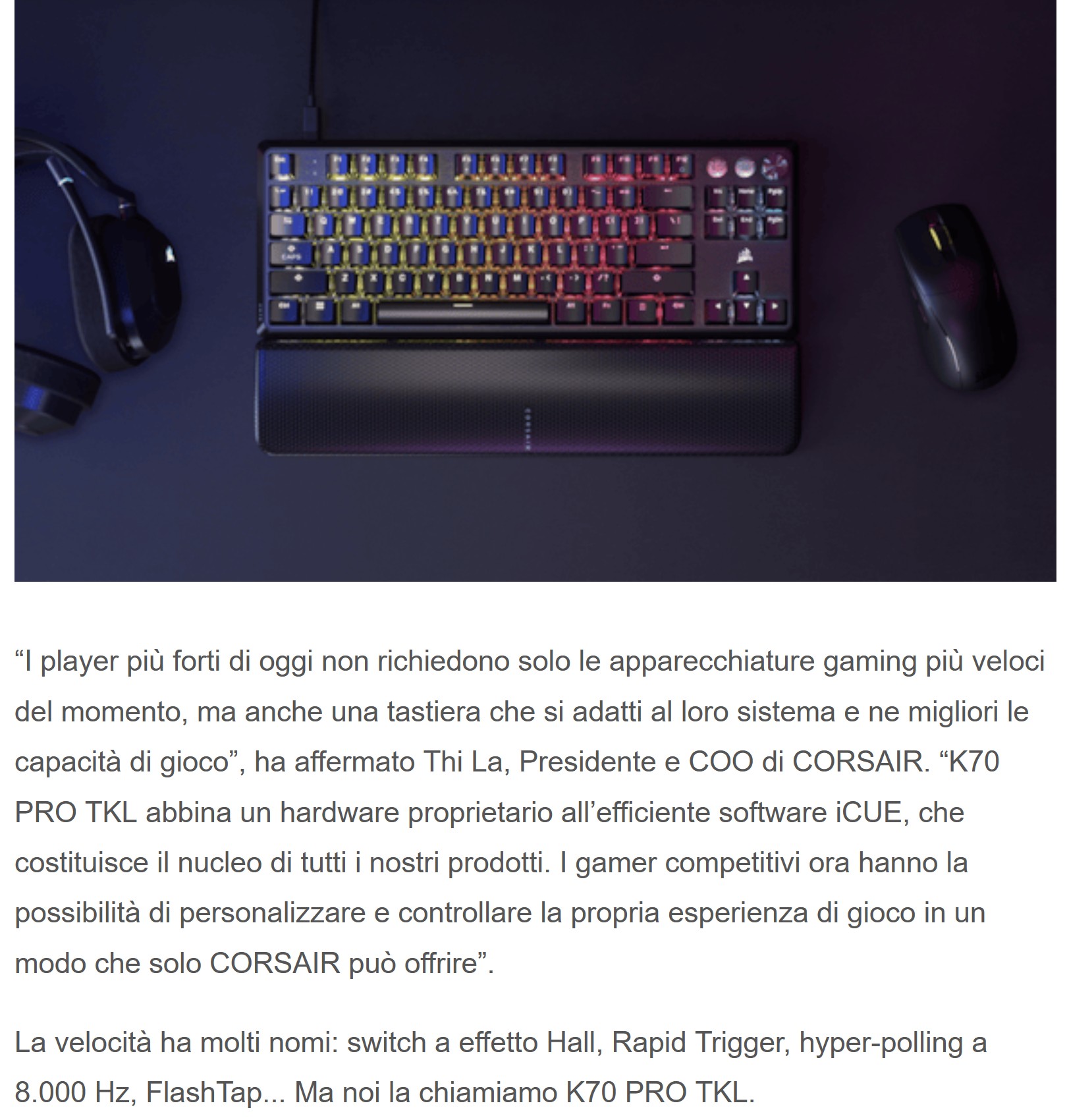 corsair presenta Corsair presenta K70 PRO TKL